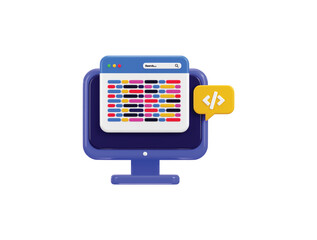Web page and monitor with code symbol Web development software engineering setting and tools programming and coding icon 3d render