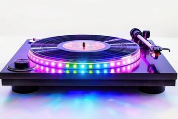 Canvas Print - A turntable with a colorful light on top, perfect for music or party decoration