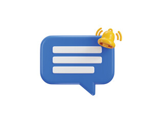 3d chat message blue speech bubble icon with bell notification alert notice for message icon vector illustration