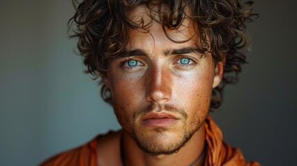 Wall Mural - Close-up Portrait of a Young Man with Blue Eyes