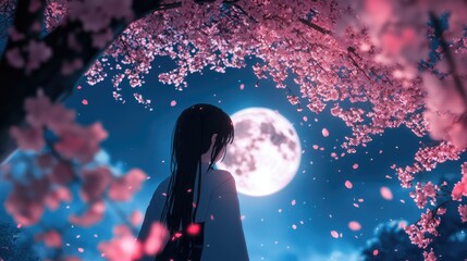 Wall Mural - Woman Under Full Moon