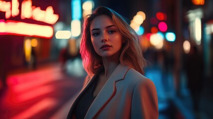 Wall Mural - Woman on City Street at Night