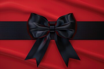 Canvas Print - A simple yet elegant black bow sits atop a vibrant red satin fabric