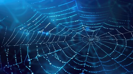 Canvas Print - A spider web covered in small water droplets, macro shot