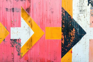 Canvas Print - A vibrant red and yellow wall with arrows painted on, perfect for illustration or design