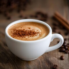 a white cup with a medium roast coffee