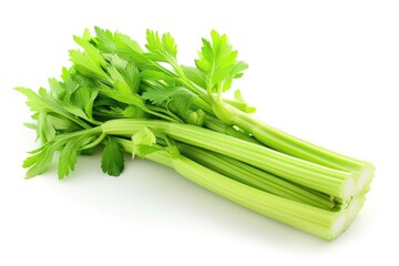 Canvas Print - A bundle of fresh celery placed on a clean white surface