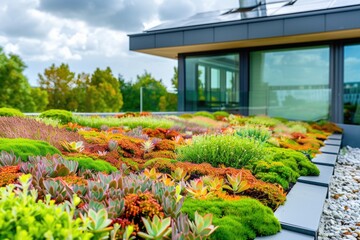 Sticker - A rooftop garden with lush plants and foliage