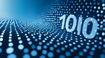 Abstract blue background with white dots and binary code.