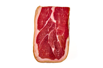 Wall Mural - Italian prosciutto crudo or spanish jamon. Jerked meat, isolated on white background. High resolution image