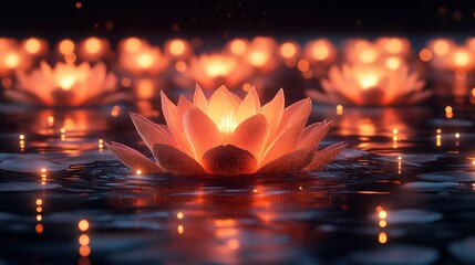 Sticker - Glowing Lotus Flowers in a Dark Lake