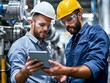 © Lakkhana - An operations research analyst reviewing efficiency metrics with a factory supervisor, both focused on data displayed on a tablet