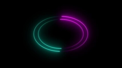 Wall Mural - neon abstract circle shape line animation on black background. neon circle frame. circle bar process