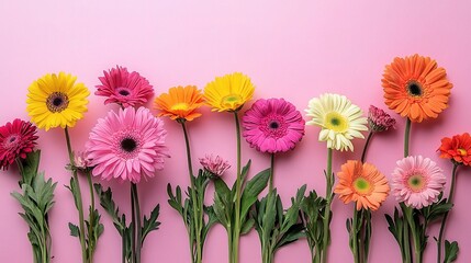 Poster - Colorful Flower Arrangement on Pink Background