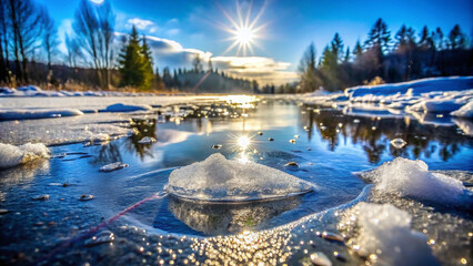 Canvas Print - winter landscape with frozen  lake