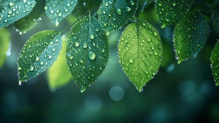 Canvas Print - Dewy Green Leaves After Rain