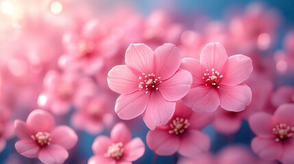 Canvas Print - Delicate Pink Flowers in Bloom with Soft Sunlight