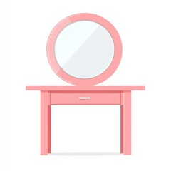 Sticker - A pink vanity table with a round mirror, designed for personal grooming and decoration.