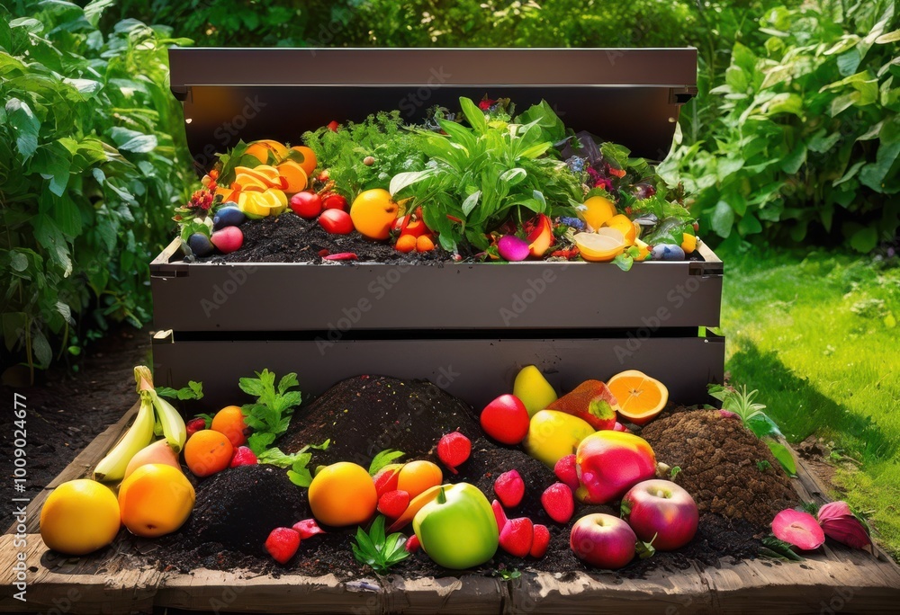 vibrant compost setup displaying captivating food waste details rich ...