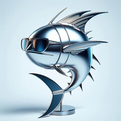 Wall Mural - a cool and hip silver shinny metallic futuristic swordfish character