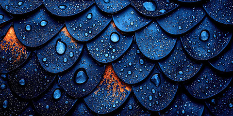 Poster - A blue and orange dragon with droplets of water on its scales