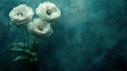 Canvas Print - White Flowers on Teal Background