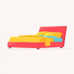 Poster - A colorful, modern bed with vibrant bedding, designed for a cozy bedroom atmosphere.