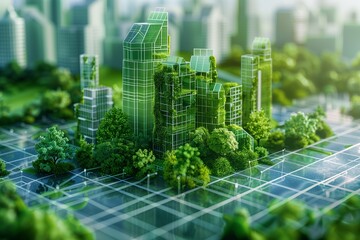 Eco-Friendly Construction: Sustainable Green Building Practices in Architectural Blueprints Digital Concept