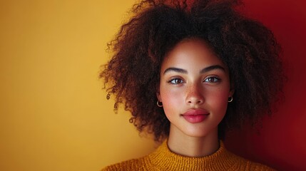 Sticker - Confident Young Woman with Curly Hair Looking Directly at the Camera