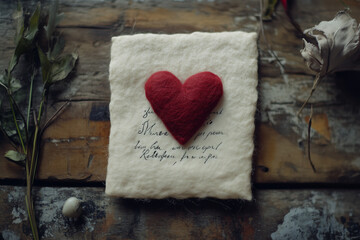 Wall Mural - love letter romance valentine redheart on wooden background