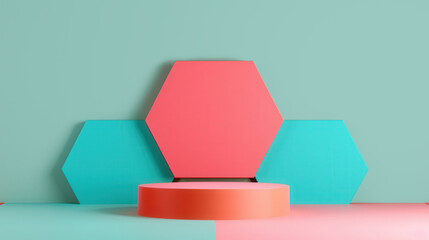 Wall Mural - hexagonal podium in abstract 3d space, a contemporary flat design featuring geometric shapes and vib
