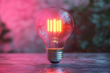 Poster - A lightbulb glowing brightly, symbolizing a new idea, isolated on a pastel backdrop,