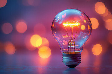 Poster - A lightbulb glowing brightly, symbolizing a new idea, isolated on a pastel backdrop,