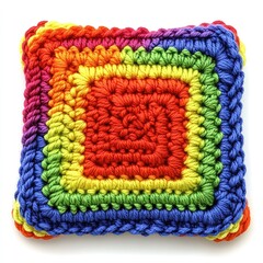 Wall Mural - A colorful crochet square featuring a vibrant rainbow pattern.