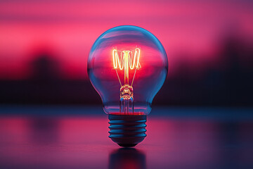 Poster - A glowing lightbulb symbolizing a bright new idea, isolated on a soft pastel background,