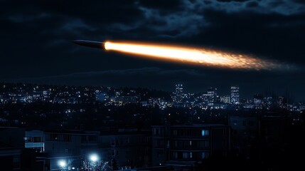 Wall Mural - Missile Launch Over Cityscape at Night