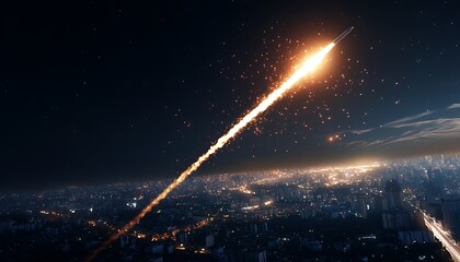 Wall Mural - Missile Launch Over Nighttime Cityscape