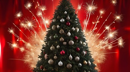 Christmas Tree In Red Shiny Background