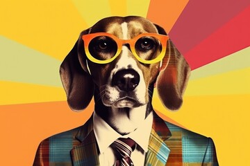 Wall Mural - Retro collage of beagle accessories sunglasses accessory.