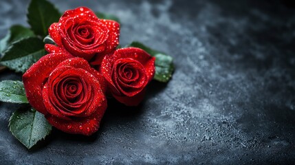 Poster - Three Red Roses on a Dark Background