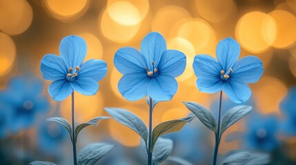 Wall Mural - Three Blue Flowers in Soft Focus with Bokeh Background