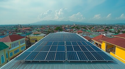 Poster - Solar Panels Generating Renewable Energy on Rooftop for Eco-Friendly Sustainable Designs