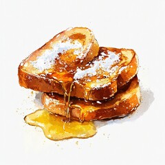 Sticker - A stack of golden-brown French toast topped with syrup and powdered sugar.