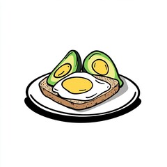 Poster - A plate featuring toast topped with a fried egg and slices of avocado.