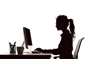 Wall Mural - A woman working on computer silhouette furniture sitting.