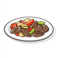 Poster - A plate of beef stir-fry with colorful vegetables.