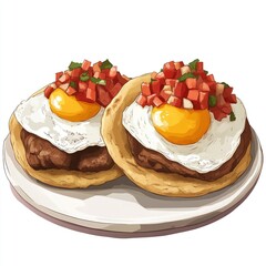 Poster - Two tortillas topped with fried eggs and fresh salsa on a plate.