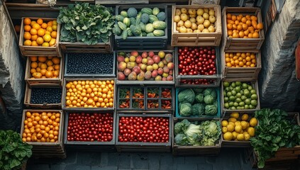 Canvas Print - Fresh Produce in Wooden Crates