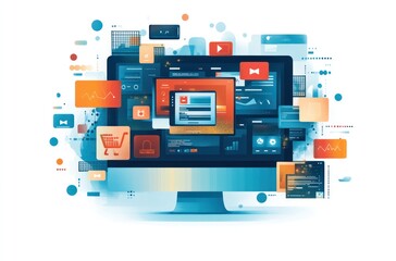 Wall Mural - digital marketing concept with abstract interface elements