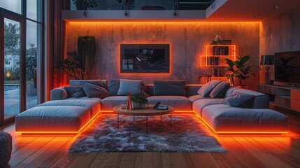 Sticker - Develop a collection of neon living room symbols, including illuminated